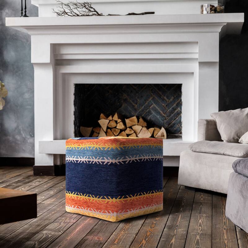 Sevita Multi Bohemian Striped Polyester Blend Pouf