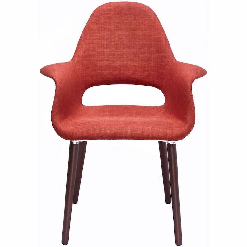 Organic Upholstered Fabric Modern Armchair with Dark Brown Wooden Legs for Dining Room Office or Accent Lounge Side Chair