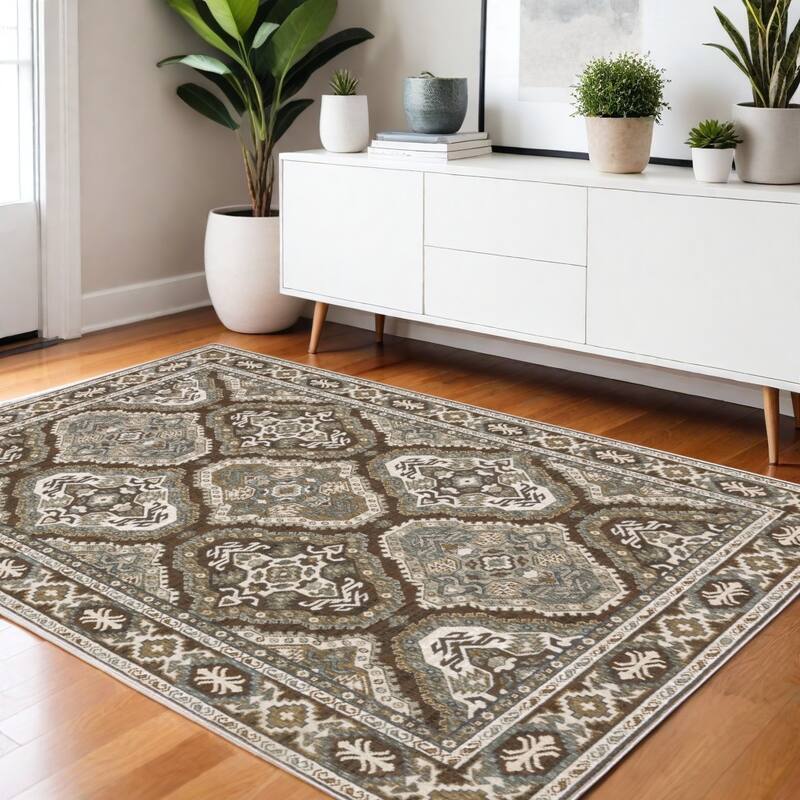 HomeRootsMedallion Traditional Runner Area Rug - 64.96' X '45.67' X '0.39 - Blue/Gray