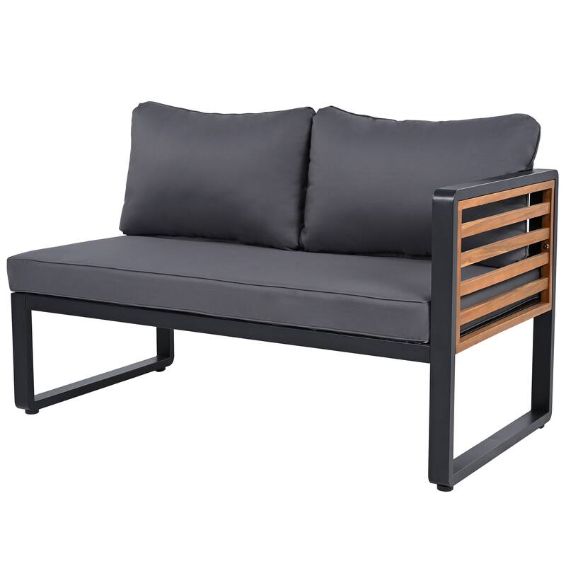 4 Piece Outdoor Patio Furniture Set, Patio Sectional L-shaped Sofa Set with Soft Cushion and Rectangular Coffee Table