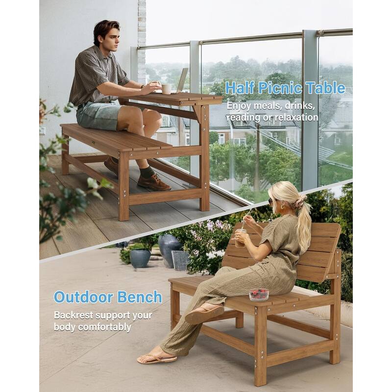 WINSOON All Weather HIPS Outdoor Convertible Bench Picnic Table with Umbrella Hole
