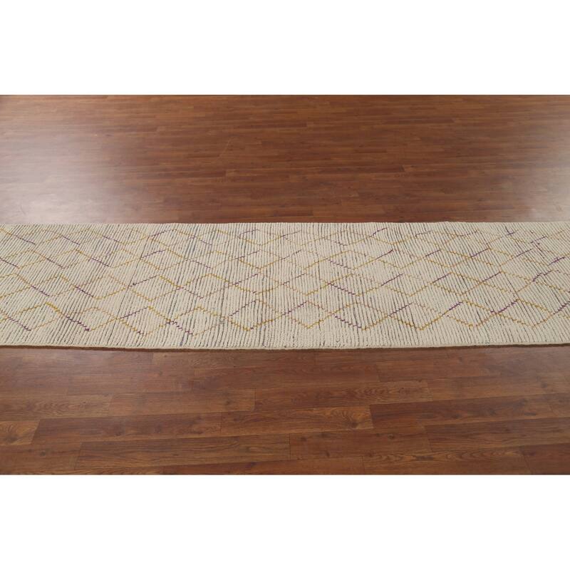 Trellis Moroccan Runner Rug Hand-Knotted Wool Carpet - 2'6"x 12'6"