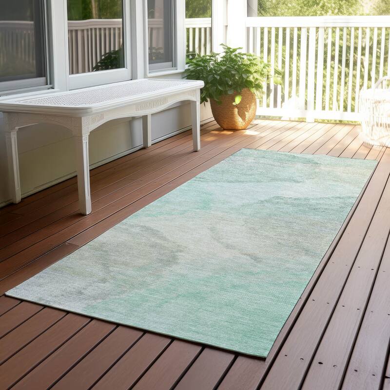 Machine Washable Indoor/ Outdoor Abstract Muted Chantille Rug - Mint - 2'3" x 7'6"