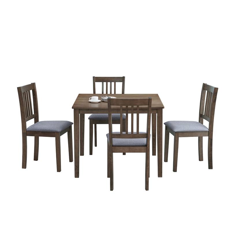 Space-Saving 5-Piece Dining Table Set with Rustic Wooden Table and Comfortable Upholstered Chairs - Ideal for Apartments