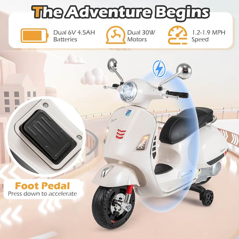 Costway Licensed VESPA 12V Kids Electric Motorcycle with Music Horn - See Details