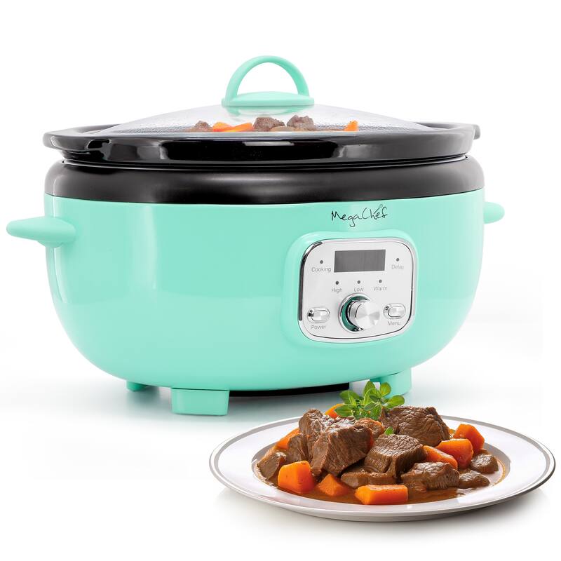 6.5 Liter Digital Display Oval Electric Slow Cooker in Teal