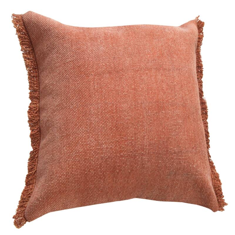 20" Brown and Orange Solid Stonewash Fringed Square Throw Pillow
