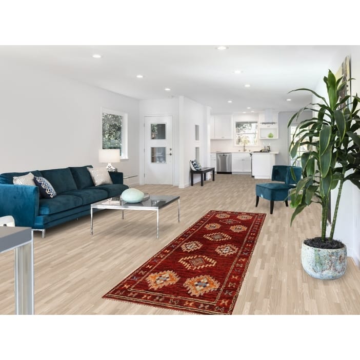 Red Moroccan Oriental Runner Rug Hand-Knotted Wool Carpet - 2'8" x 9'11"