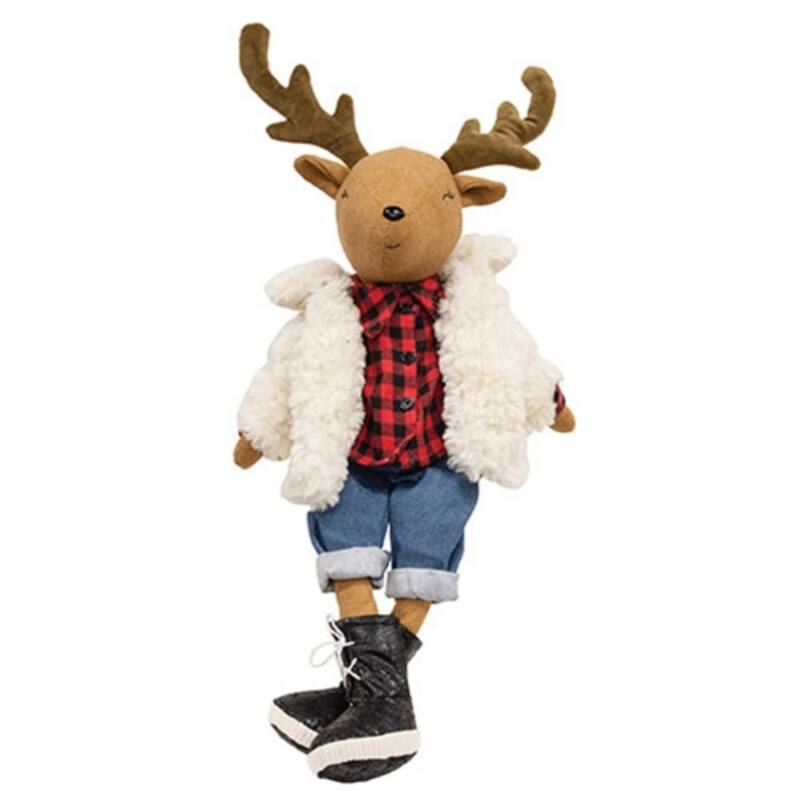 Multi-Color Fleece Reindeer Figurine Winter Decor Soft Plush Sitting Holiday Ornament