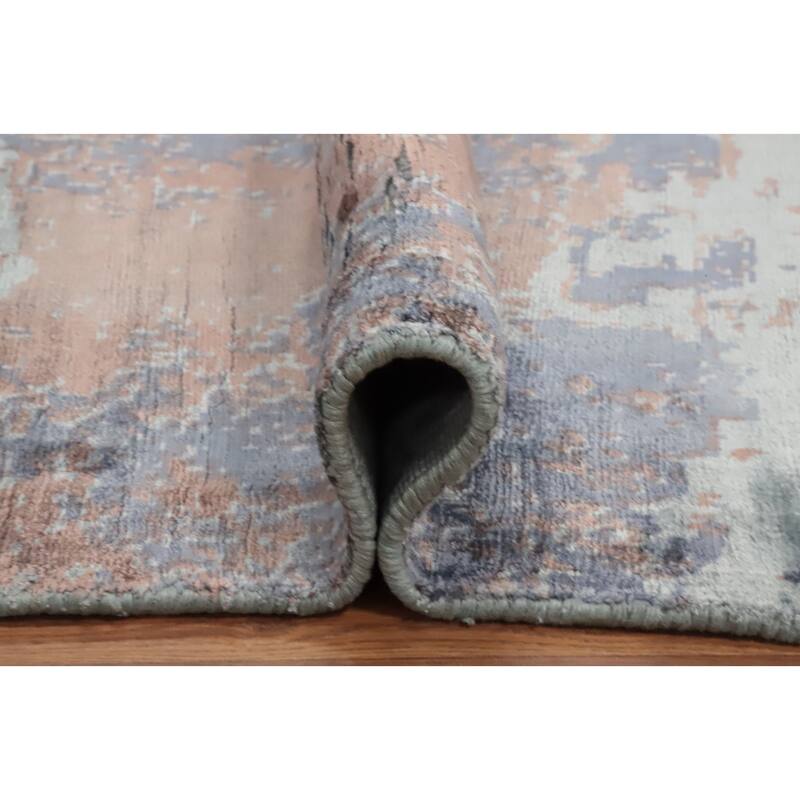 Hand Knotted Oriental Viscose Silk Carpet Modern Abstract Multi-Colored Abstract Area Rug - 10' 0'' X 6' 6''