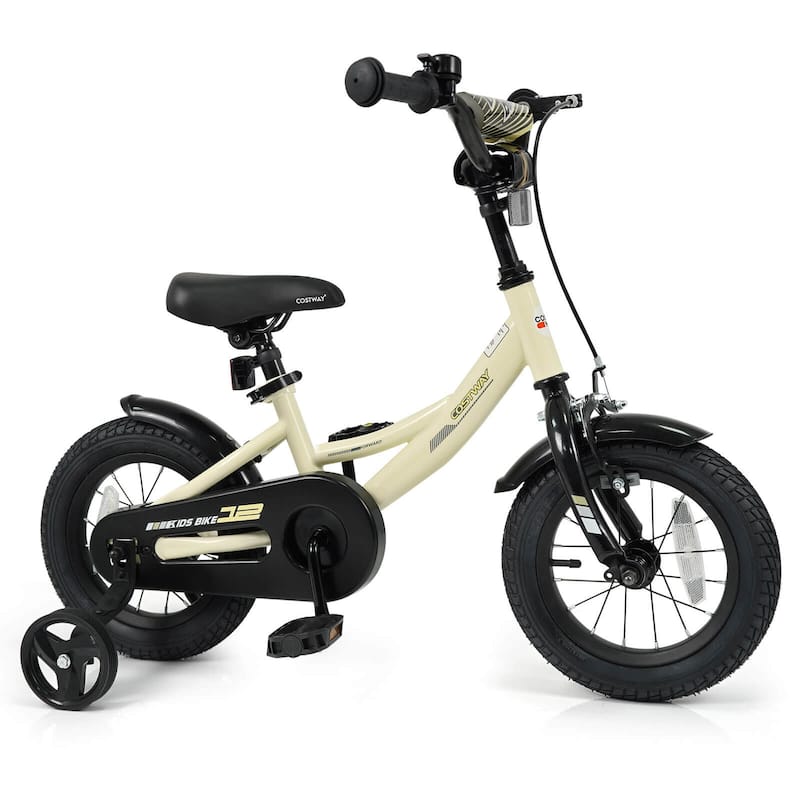 Costway 14" Kids Bike with Removable Training Wheels Adjustable Seat & - See Details - 12"-Beige