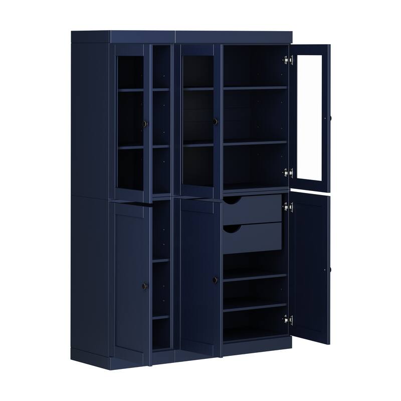 Palace Imports 100% Solid Wood 48.5" Pantry Cabinet with Clear Glass, Shaker Doors, 2-Drawers and Adjustable Shelves