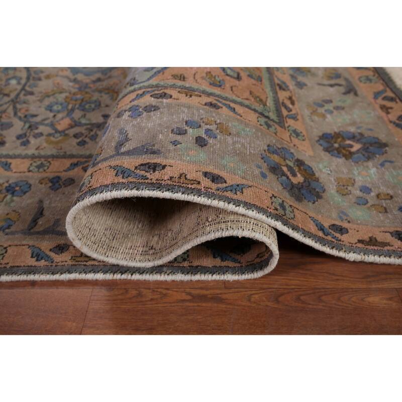 Distressed Tabriz Persian Antique Area Rug Handmade Wool Carpet - 8'0" x 10'9"