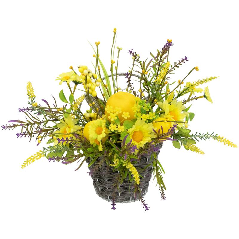 Lemon and Daisy Hanging Spring Wall Basket - 12" - Yellow