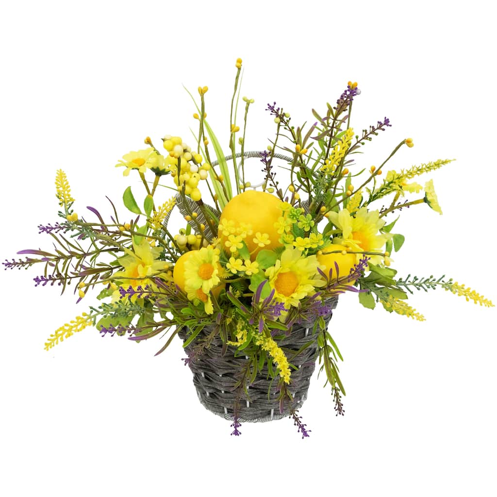 Lemon and Daisy Hanging Spring Wall Basket - 12" - Yellow
