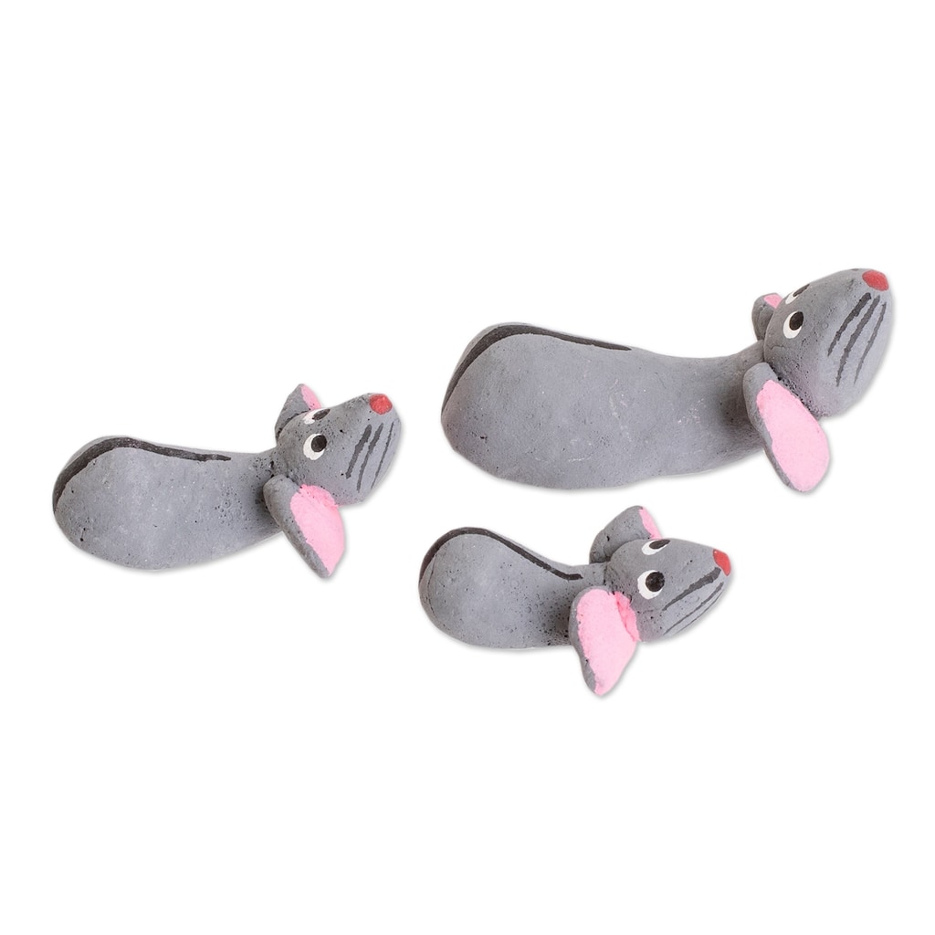 Novica Handmade Mouse Family Ceramic Figurines (Set Of 3)