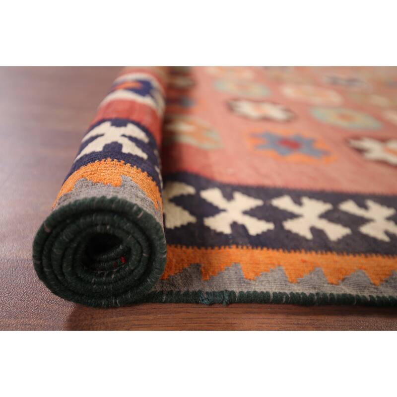 Kilim Qashqai Persian Vintage Rug Hand-Woven Pink Wool Carpet - 5'0"x 7'10"