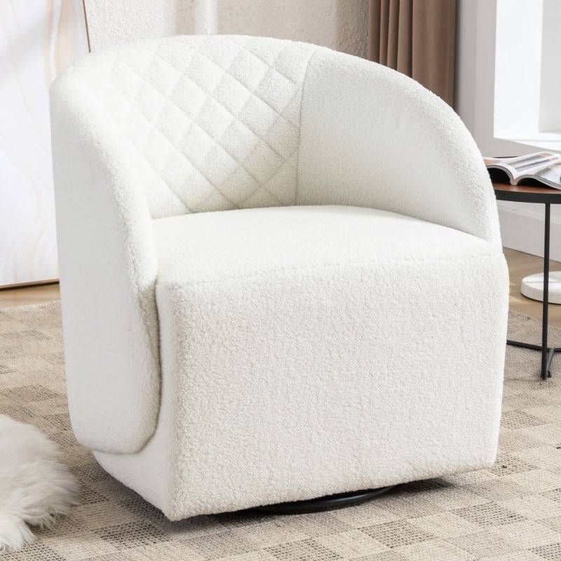 21.06"Seat Width Soft Teddy Fabric Swivel Chair For Living Room - Ivory