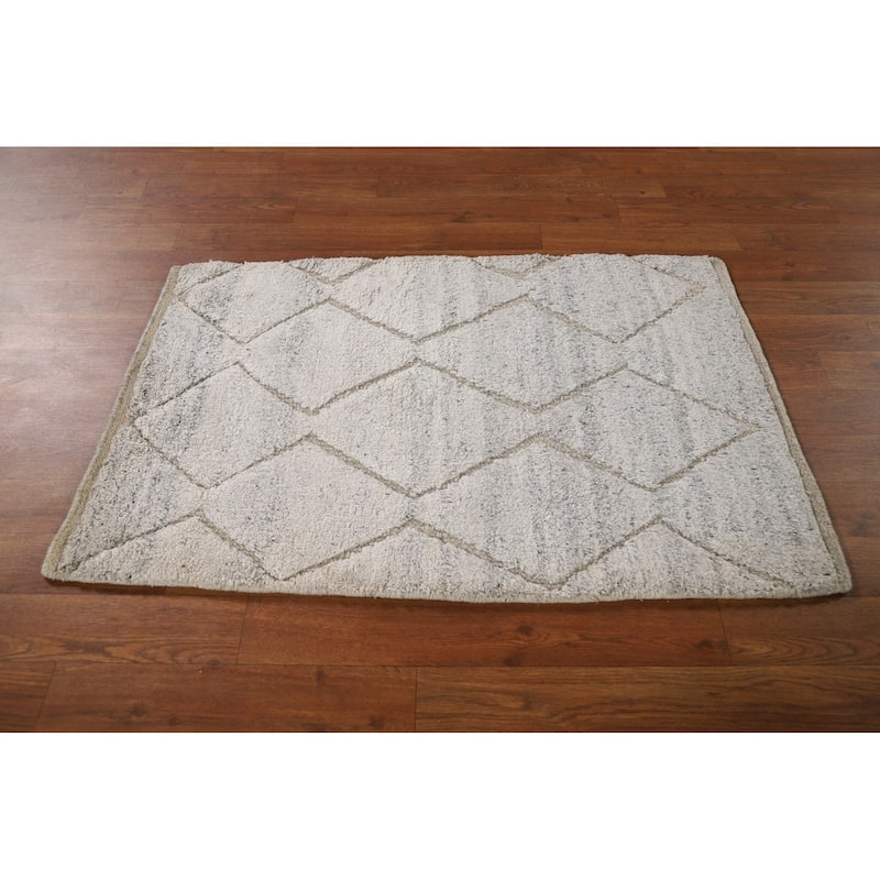 Geometric Moroccan Oriental Rug Hand-Knotted Wool Carpet - 2'0"x 3'0"