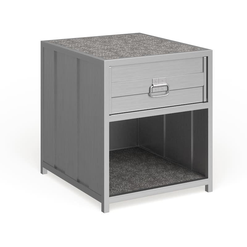 Woolf Industrial Silver Metal 1-Drawer Nightstand with USB Ports by Carbon Loft - Hand Brushed Silver