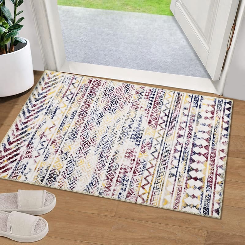 Garvee Moroccan Geometric Machine Washable Area Rug - 2' x 4' Runner - Colorful