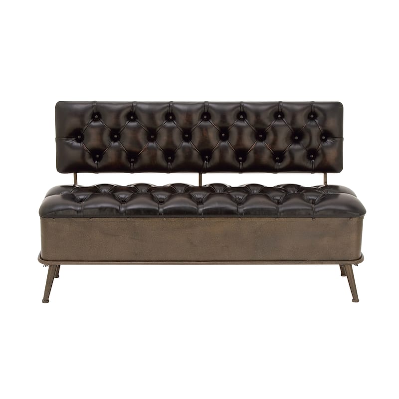Metal Storage Bench with Tufted Faux Leather - Bronze - Roche River Decor - 19"W x 54"L x 31"H