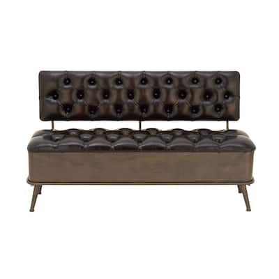 Metal Storage Bench with Tufted Faux Leather - Bronze - Roche River Decor - 19"W x 54"L x 31"H