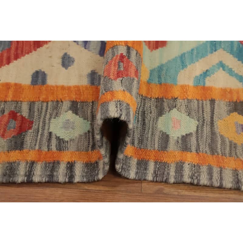 Hand Woven Oriental 100% Wool Carpet Southwestern Tribal Multi-Colored Kilim Area Rug - 4' 8'' X 3' 3''