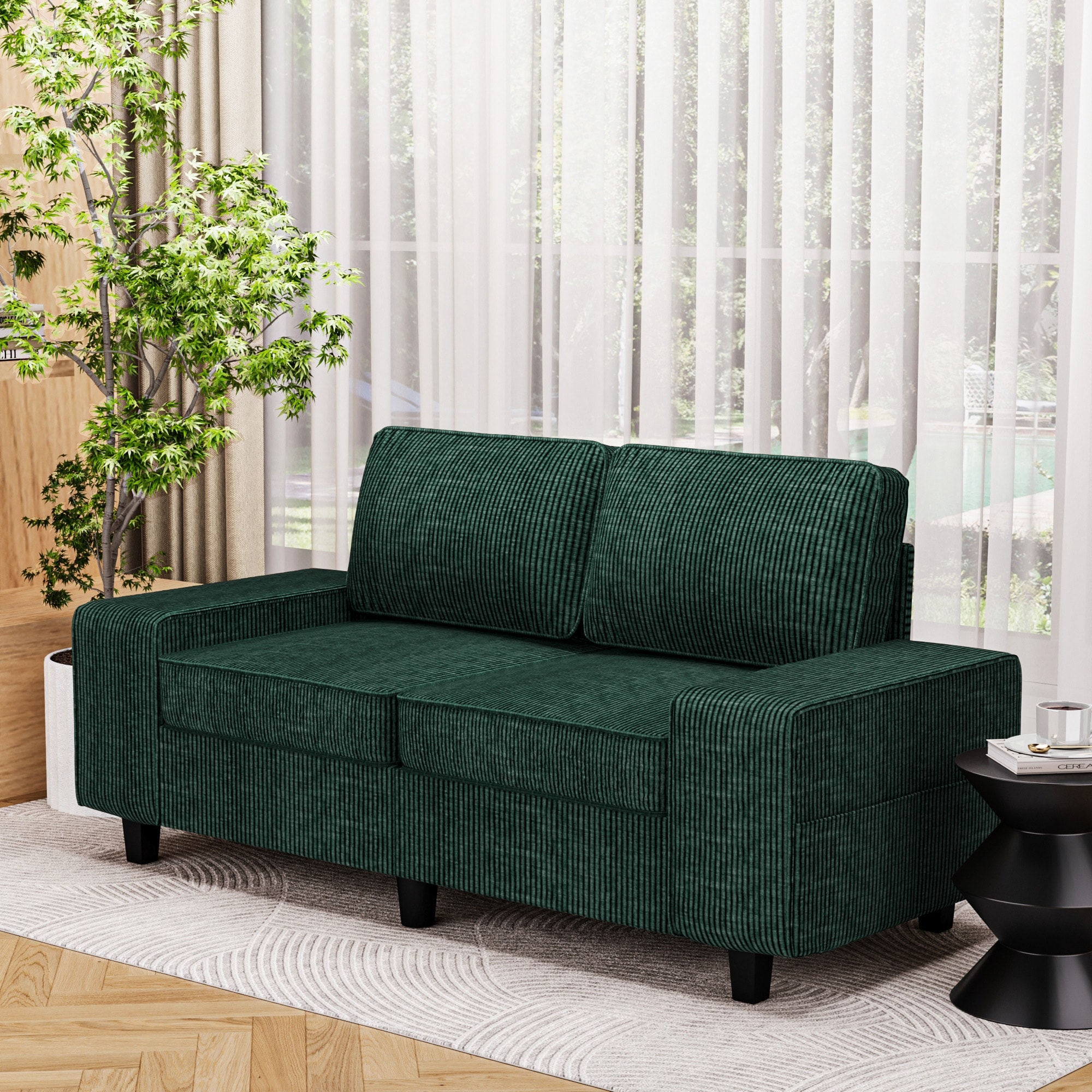 COZYWOR Modern Style Indoor Coffee Fabric Loveseat With Side Pockets