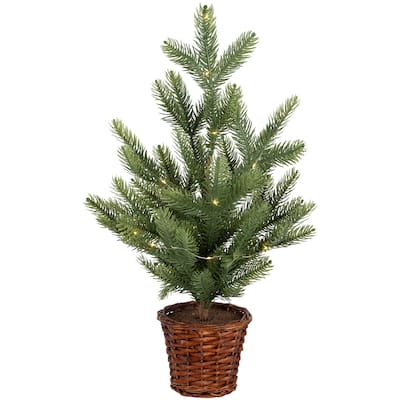Pre-Lit Artificial Pine Christmas Tree with Basket Base - 20" - Warm White LED Lights