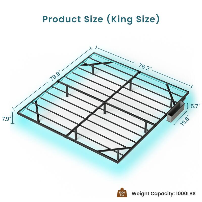 Floating Bed Frame with LED Lights & Charging Station