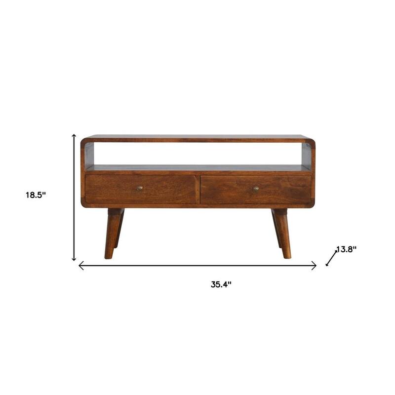 HomeRoots 35" Chestnut Solid Wood Enclosed and Open Storage TV Stand - 35.40 in. x 18.50 in. x 13.80 in.