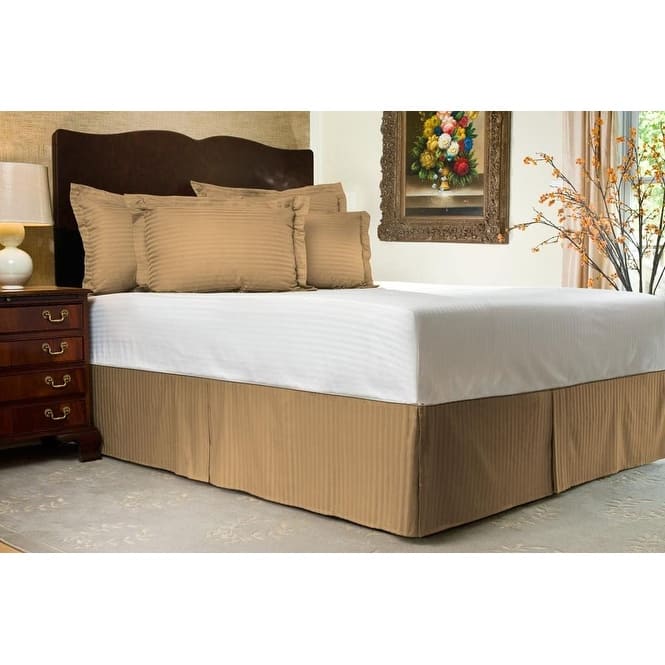 Tailored Bed Skirt, Pleated Sateen Striped Dust Ruffle with Split Corners