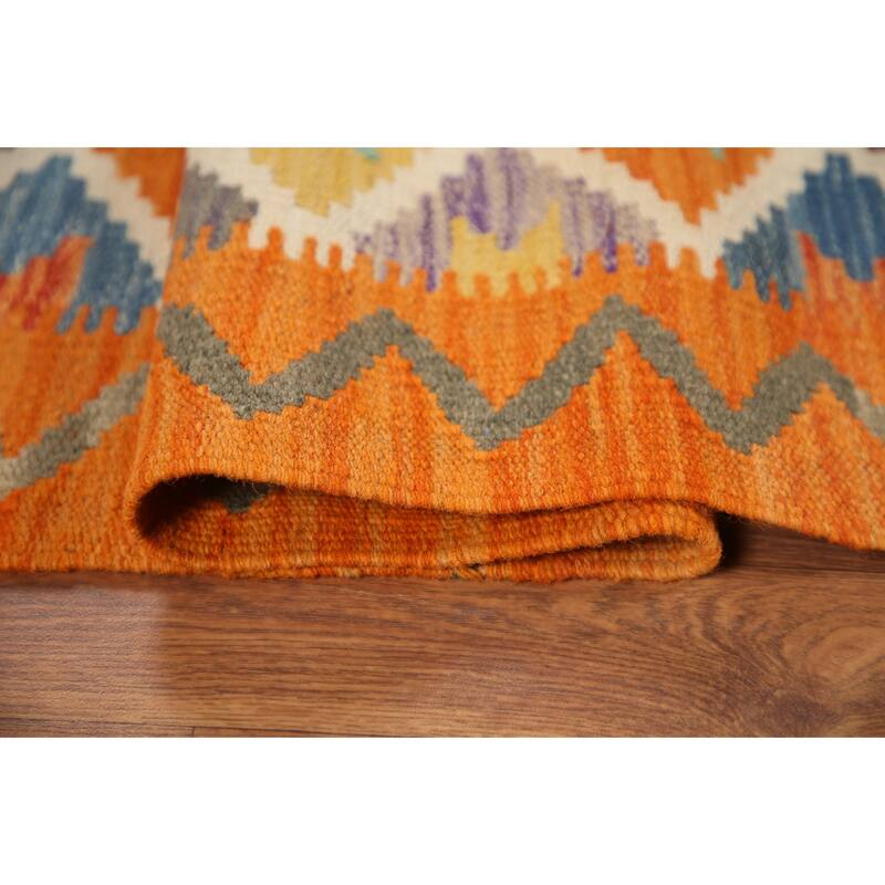 Hand Woven Oriental 100% Wool Carpet Southwestern Geometric Multi-Colored Kilim Area Rug - 6' 2'' X 4' 11''