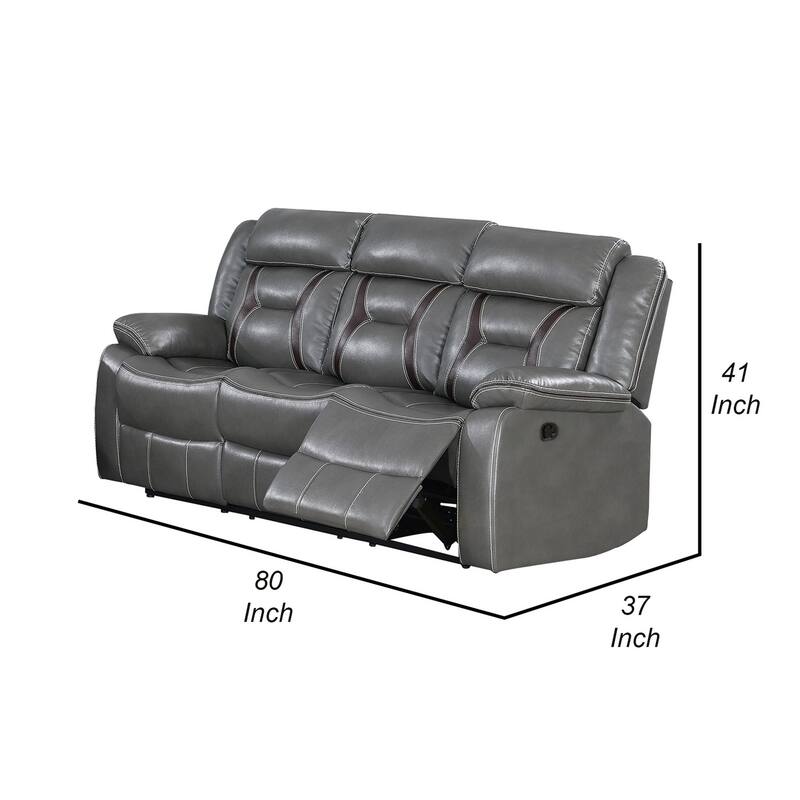 80 Inches Leatherette Motion Sofa with Pillow Arms, Gray
