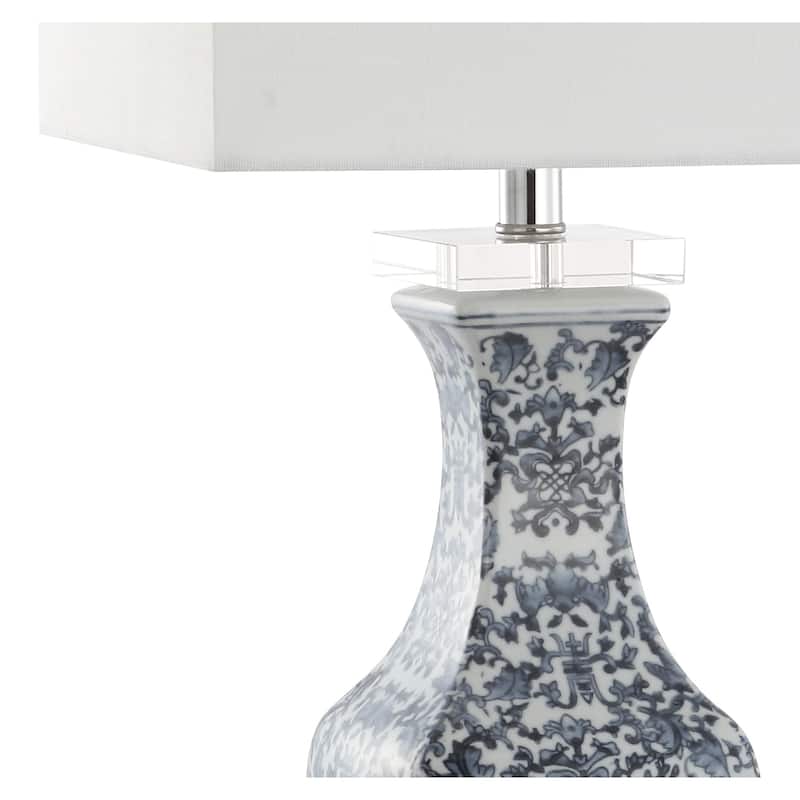 Mercer 28" Ceramic/Crystal LED Table Lamp, Blue/White by JONATHAN Y