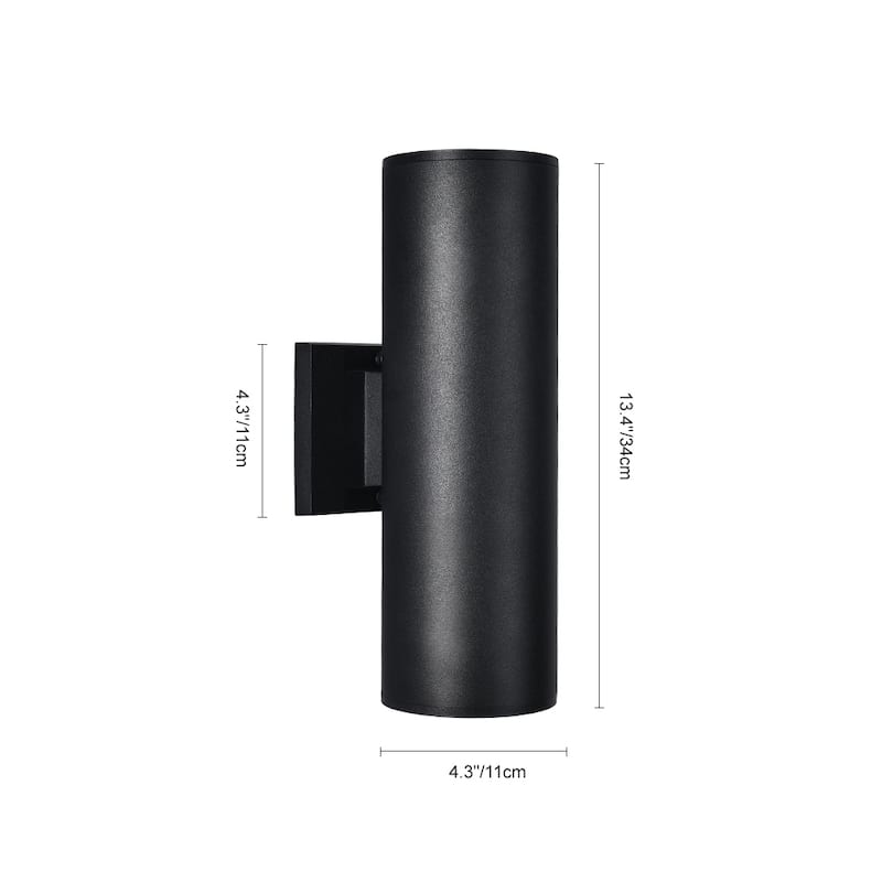 2 Pack 2-Light Modern Industrial Black Cylindrical Outdoor Waterproof Lantern Wall Sconces - 4.3 in. W x 13.4 in. H