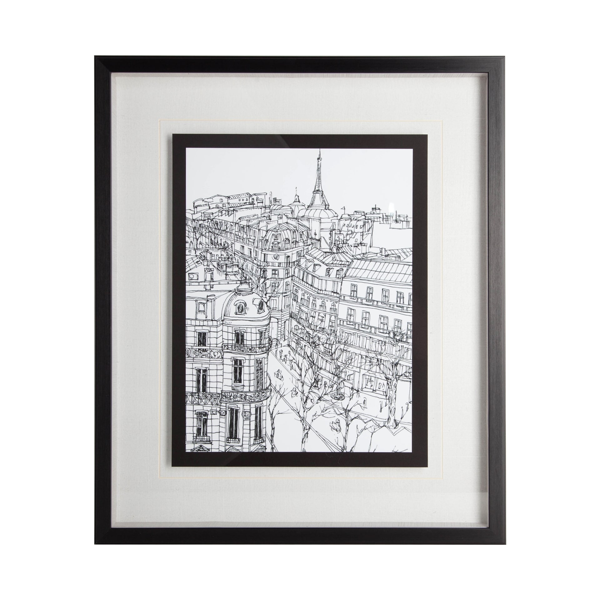 B&W City Scene IX by Melissa Wang a Hand Embellished Textured Framed Art Print Matted under Glass