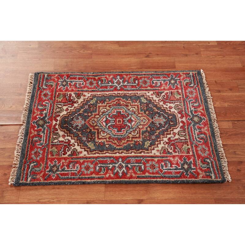 Hand Knotted Oriental 100% Wool Carpet Traditional Medallion Greys & Charcoal Heriz (serapi) Area Rug - 3' 0'' X 2' 0''