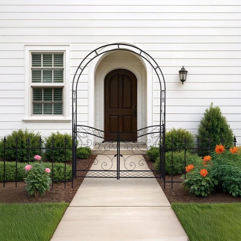 7.2 FT Metal Outdoor Arbor with Gates and Fences - Bed Bath
