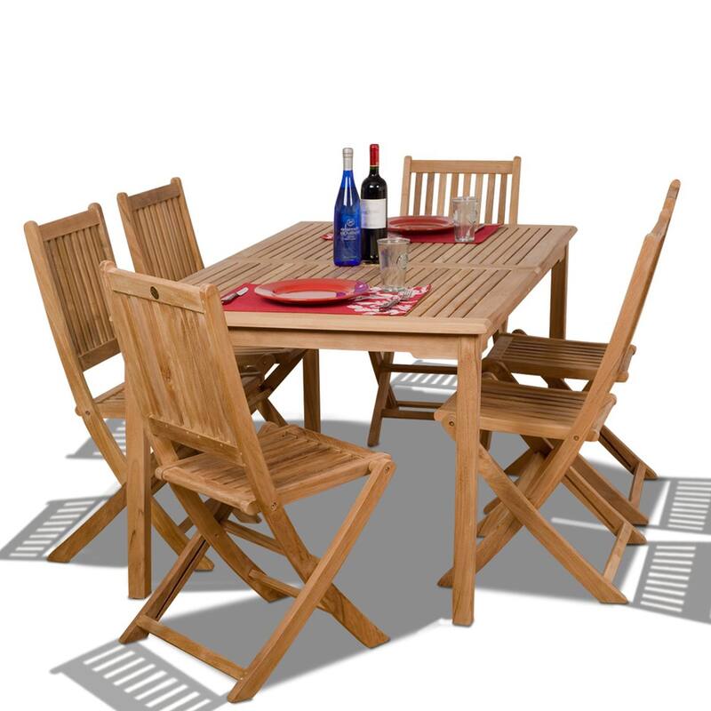7-Piece Brown Prague Teak Rectangular Outdoor Patio Dining Set 59"