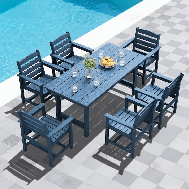 7-Piece HDPE Outdoor Dining Table Sets with Umbrella Hole - 1-Table 6-Chairs