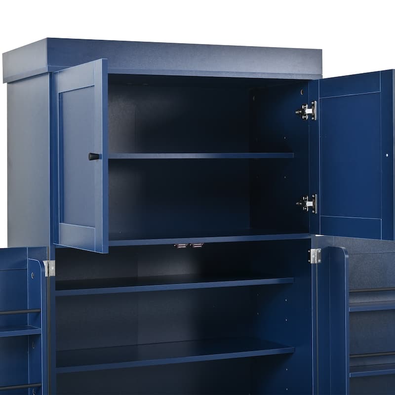 77" Tall Modern Shaker Kitchen Pantry with Wine Rack, Freestanding Storage Cabinet with Drawers & Door Shelves