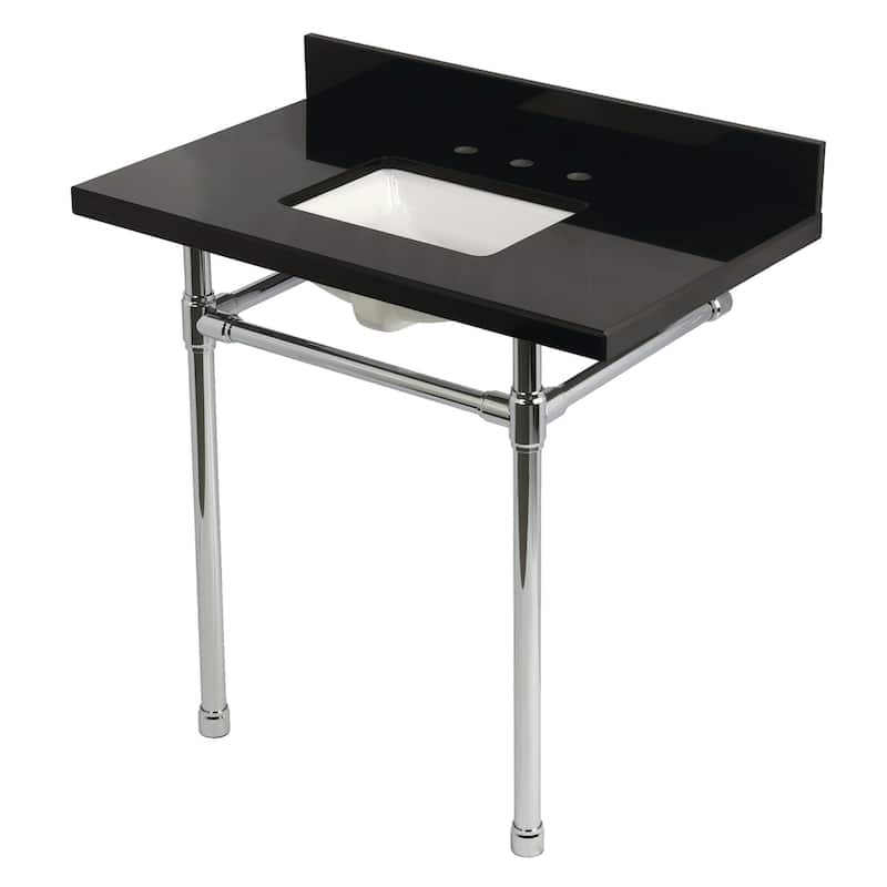 Kingston Brass KVPK36K8SQ.ST Dreyfuss 36" Rectangular Granite, - Black Granite / Polished Chrome