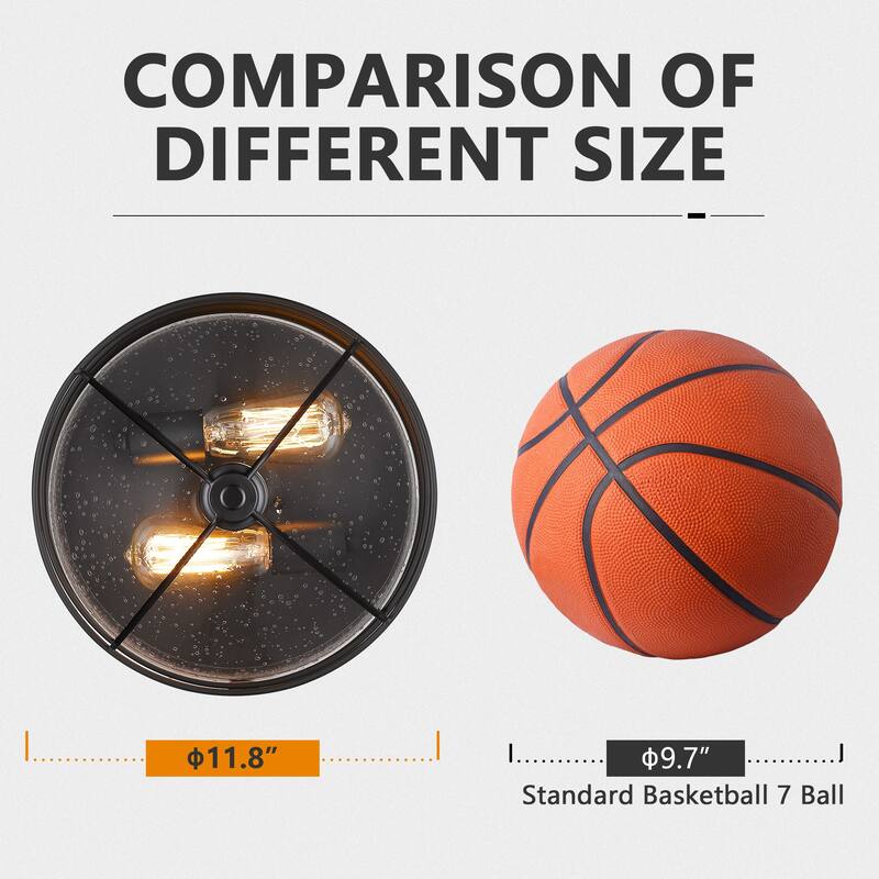 Flush Mount Ceiling Light Industrial Farmhouse Fixture with Seeded Glass Shade