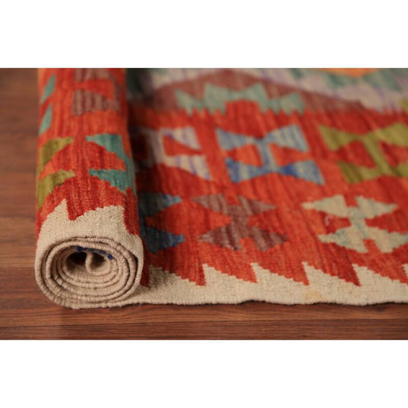 Kilim Oriental Area Rug Flatweave Tribal Multi-Color Wool Carpet - 8'5"x 9'11"