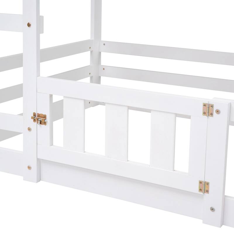 Twin over Twin House Bunk Bed with Fence and Door