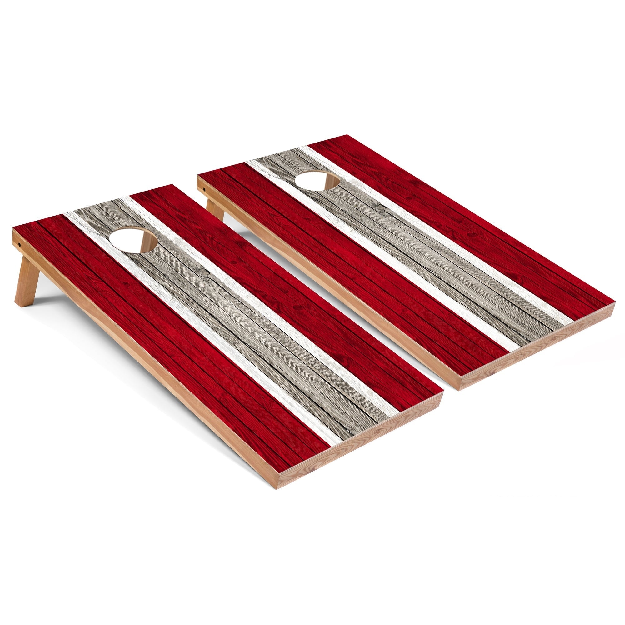 Solid Wood Cornhole Boards - Red Stripes Design