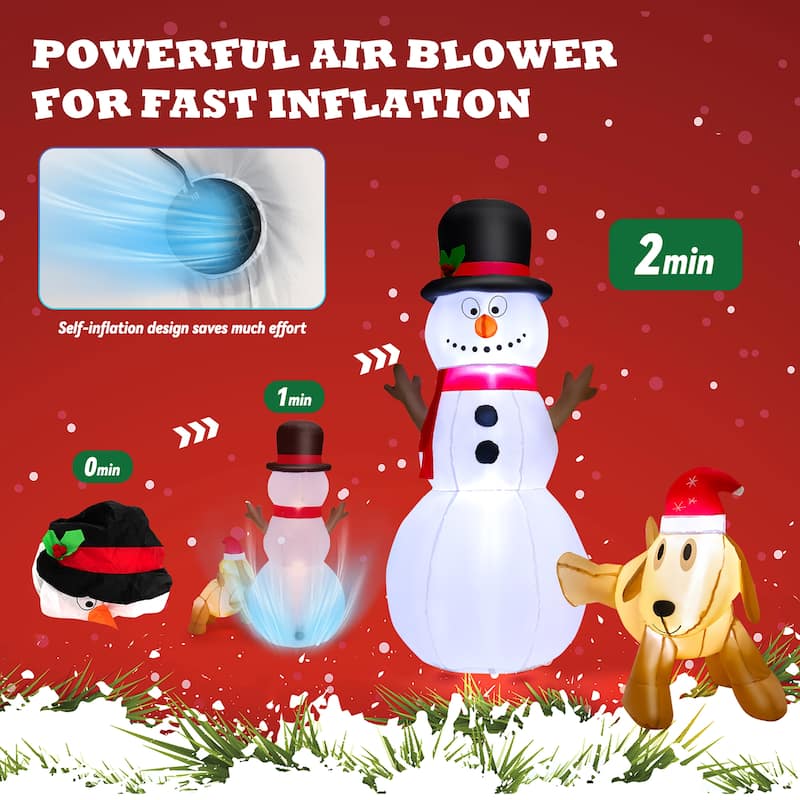 6 FT Inflatable Snowman &Dog Set Christmas Decoration w/ LED Lights