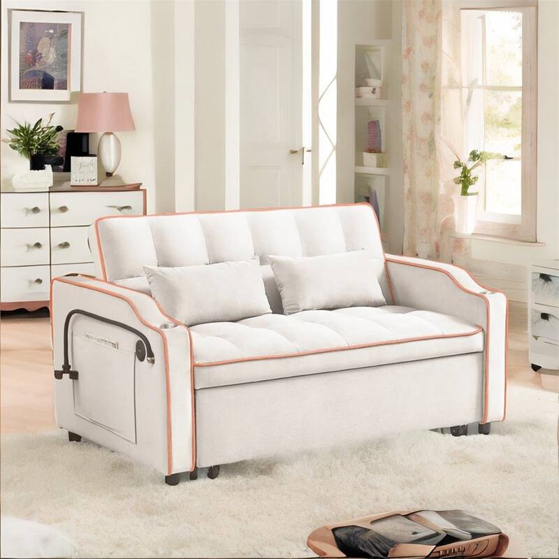 Versatile Foldable Sofa Bed in 3 Lengths,Adjustable Back w/ USB